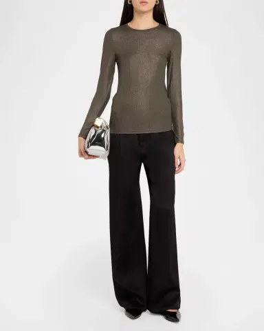 MAJESTIC FILATURES Metallic Long-Sleeve Viscose Tee | Thumbnail 2