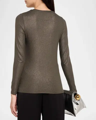 MAJESTIC FILATURES Metallic Long-Sleeve Viscose Tee | Thumbnail 3