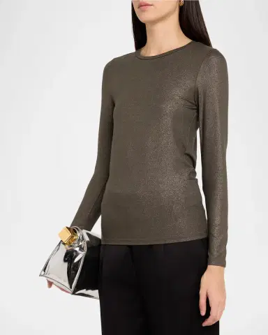 MAJESTIC FILATURES Metallic Long-Sleeve Viscose Tee | Thumbnail 4