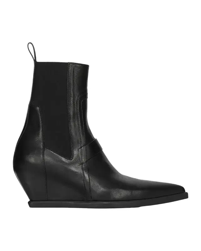 Point Toe Leather Wedge-Heel Ankle Boots