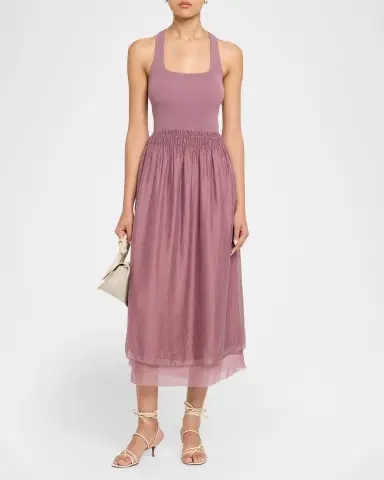 Vince Squareneck Mixed-Media Midi Dress | Thumbnail 2 Vince Squareneck Mixed-Media Midi Dress | Thumbnail 2