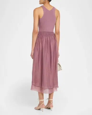 Vince Squareneck Mixed-Media Midi Dress | Thumbnail 3 Vince Squareneck Mixed-Media Midi Dress | Thumbnail 3