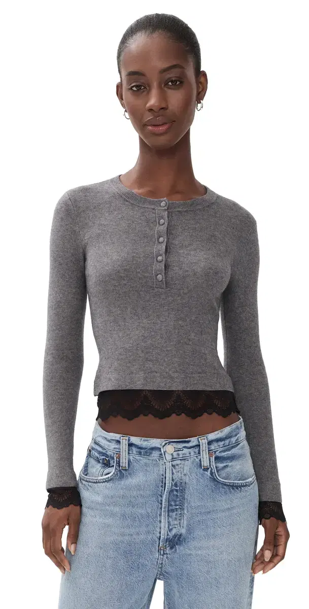 Generation Love Olivia ace Combo Henley Sweater Heather Charcoal/Blk