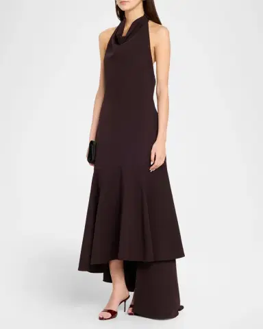 Milly Jade Backless Cady Halter Gown | Thumbnail 4 Milly Jade Backless Cady Halter Gown | Thumbnail 4