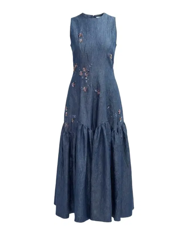 LOVEBIRDS Nira Sleeveless Embellished Cotton Midi Dress