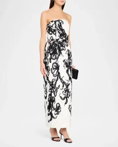 Milly Orion Chiffon Floral-Embroidered Column Maxi Dress | Thumbnail 4