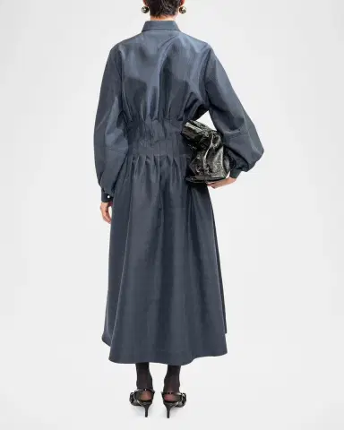 LOVEBIRDS Mistfall Pleated Abstract-Print Silk Midi Shirtdress | Thumbnail 3