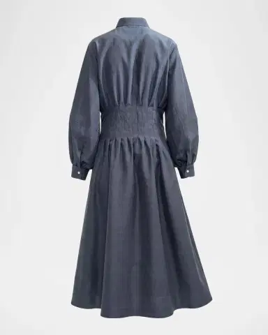 LOVEBIRDS Mistfall Pleated Abstract-Print Silk Midi Shirtdress | Thumbnail 4