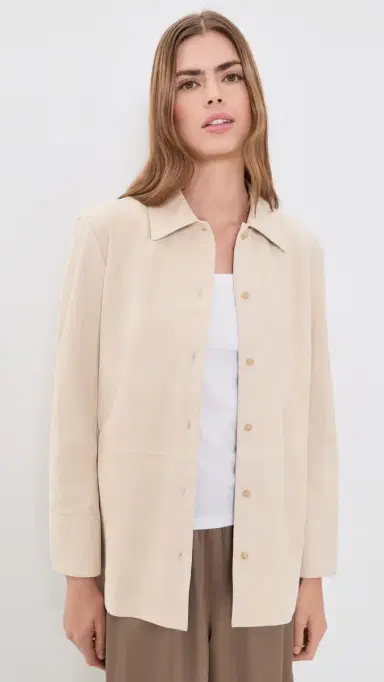 Vince Suede Paneled Button Down Shirt | Thumbnail 2 Vince Suede Paneled Button Down Shirt | Thumbnail 2