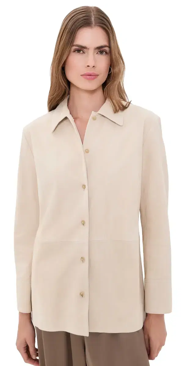 Vince Suede Paneled Button Down Shirt