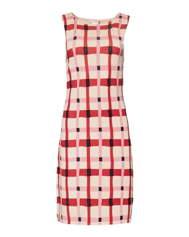 Frances Valentine Swan Check Wool Knit Midi Shift Dress