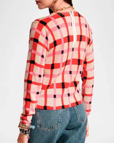 Frances Valentine Honey Check-Print Crewneck Sweater | Thumbnail 2