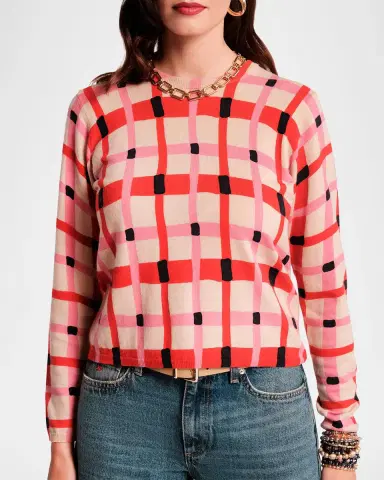 Frances Valentine Honey Check-Print Crewneck Sweater | Thumbnail 3