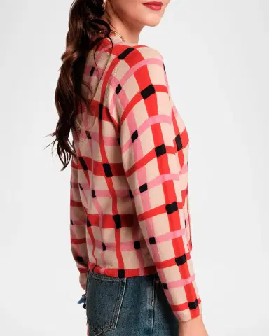Frances Valentine Honey Check-Print Crewneck Sweater | Thumbnail 4