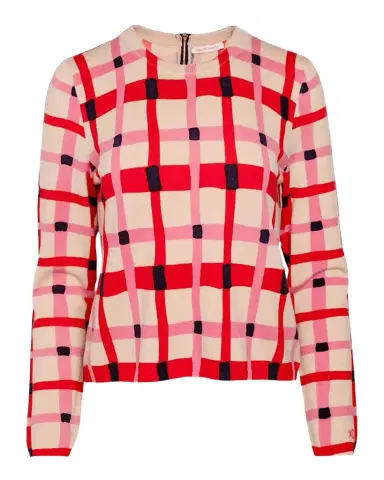 Frances Valentine Honey Check-Print Crewneck Sweater | Thumbnail 1