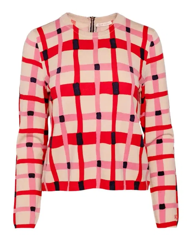 Frances Valentine Honey Check-Print Crewneck Sweater