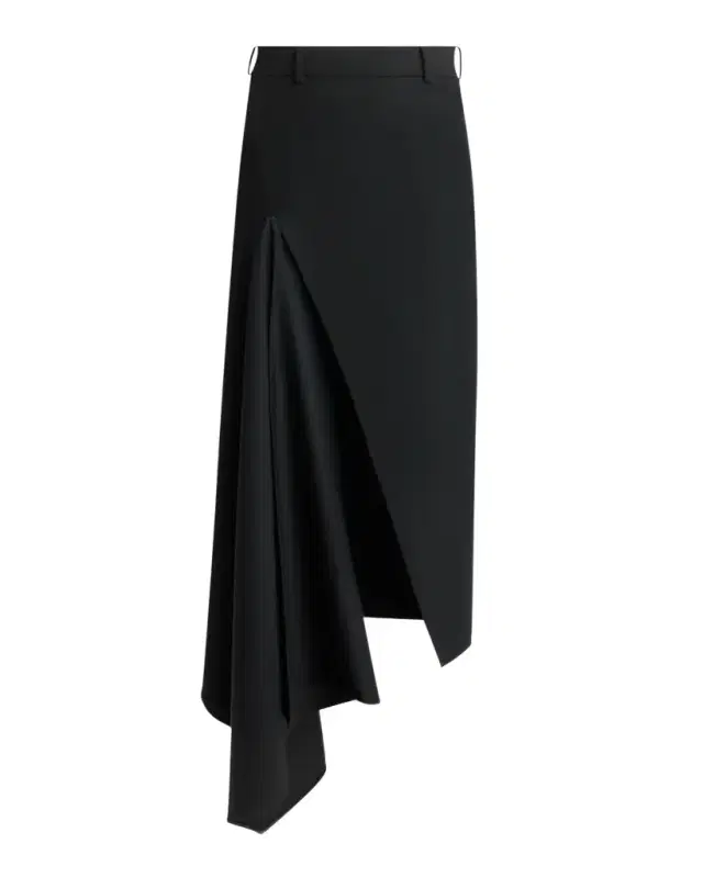 Givenchy Slashed Satin Back Crepe Midi Asymmetric Skirt
