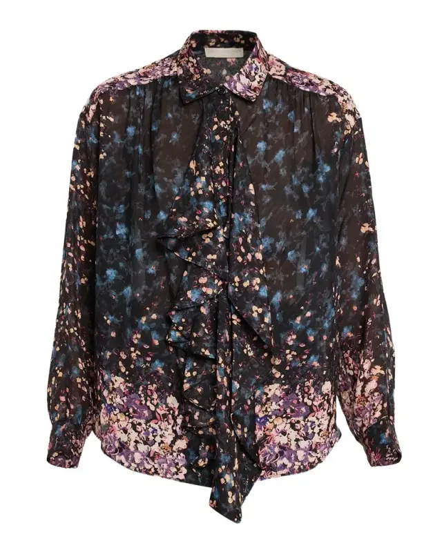 Ulla Johnson Gesture Floral Silk Ruffle Blouse