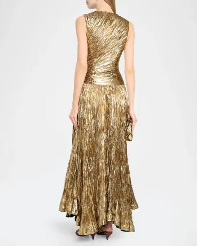 Ulla Johnson Sleeveless Metallic Plisse Drop-Waist Gown | Thumbnail 3