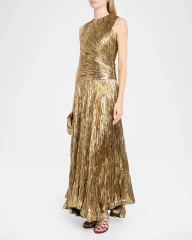 Ulla Johnson Sleeveless Metallic Plisse Drop-Waist Gown | Thumbnail 4