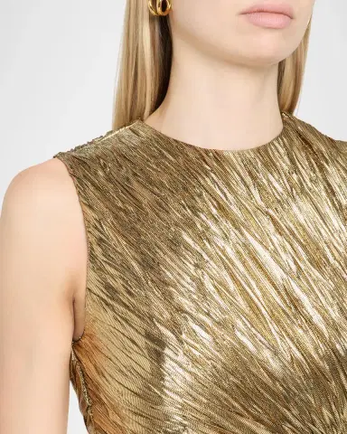 Ulla Johnson Sleeveless Metallic Plisse Drop-Waist Gown | Thumbnail 5