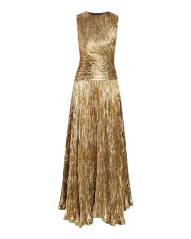 Ulla Johnson Sleeveless Metallic Plisse Drop-Waist Gown | Thumbnail 1