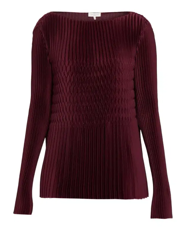 Lafayette 148 New York Bateau-Neck Plisse Satin Blouse
