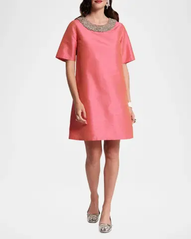 Frances Valentine Tabby Rhinestone-Trim Satin Mini Shift Dress | Thumbnail 2 Frances Valentine Tabby Rhinestone-Trim Satin Mini Shift Dress | Thumbnail 2