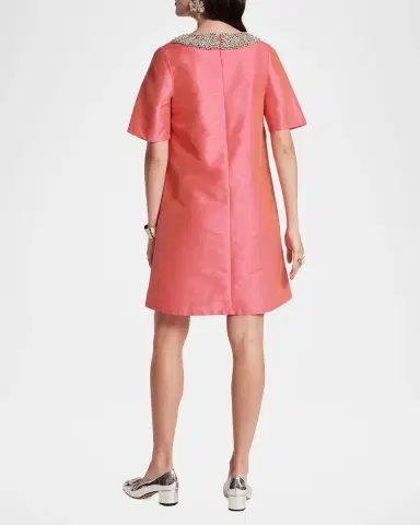Frances Valentine Tabby Rhinestone-Trim Satin Mini Shift Dress | Thumbnail 3 Frances Valentine Tabby Rhinestone-Trim Satin Mini Shift Dress | Thumbnail 3