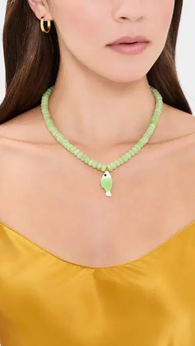 Logan Tay Olive Fish Beaded Necklace Green One Size | Thumbnail 3
