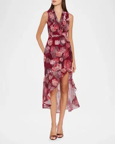 Milly Nanci Floral High-Low Ruffle Midi Dress | Thumbnail 2