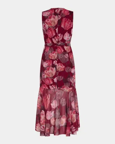 Milly Nanci Floral High-Low Ruffle Midi Dress | Thumbnail 4