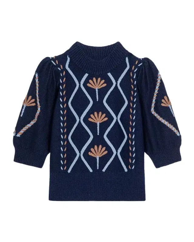 RAILS Addy Floral Cables Mock-Neck Sweater