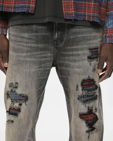PURPLE Spliced Plaid Flannel Shirt | Thumbnail 4