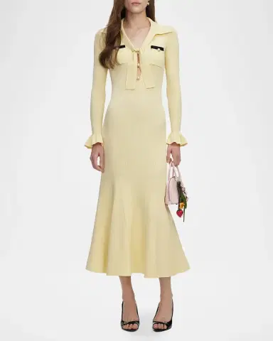 Self-Portrait Tie-Neck Knit Midi Dress | Thumbnail 2