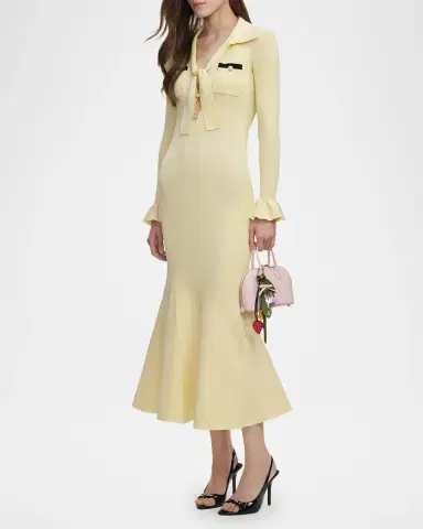 Self-Portrait Tie-Neck Knit Midi Dress | Thumbnail 4