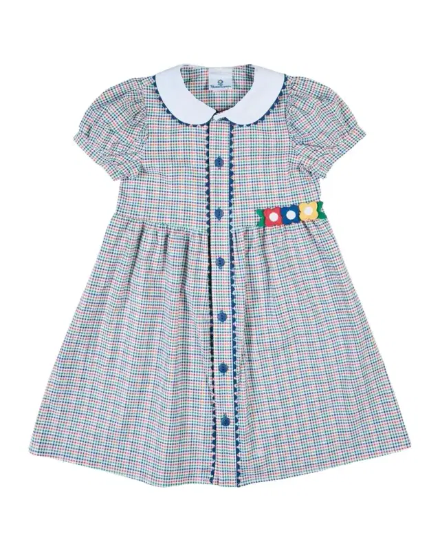 Florence Eiseman Girl's Flower Appliqué Multicolor Plaid Dress, Size -6