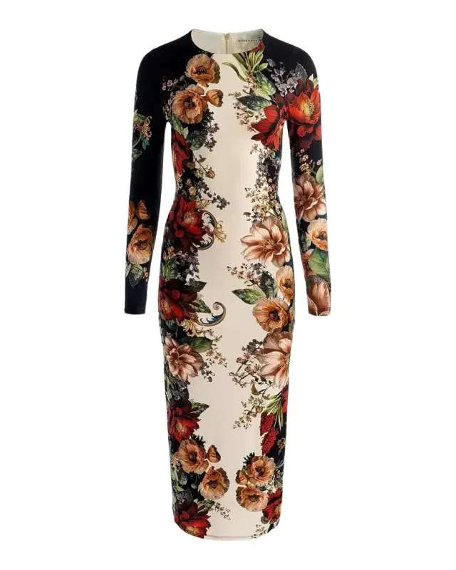 Alice + Olivia Delora Colorblocked Floral Sheath Midi Dress