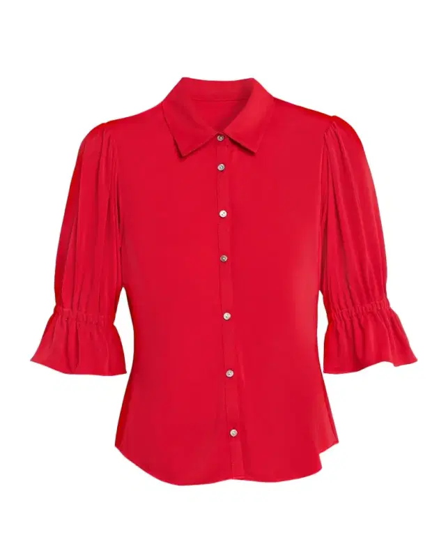 Cinq à Sept Ruffled-Cuff Matte Jersey Shirt