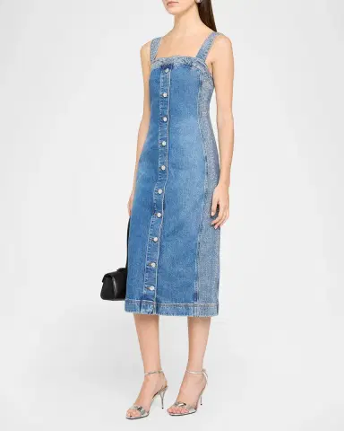 Ramy Brook Amanda Rhinestone-Trim Denim Midi Dress | Thumbnail 4