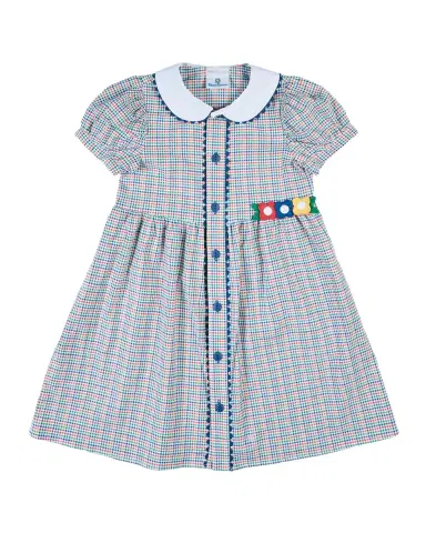 Florence Eiseman Girl's Flower Appliqué Multicolor Plaid Dress, Size 12M-24M | Thumbnail 3