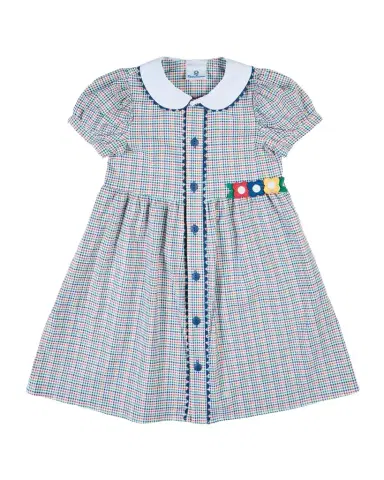 Florence Eiseman Girl's Flower Appliqué Multicolor Plaid Dress, Size 12M-24M | Thumbnail 1
