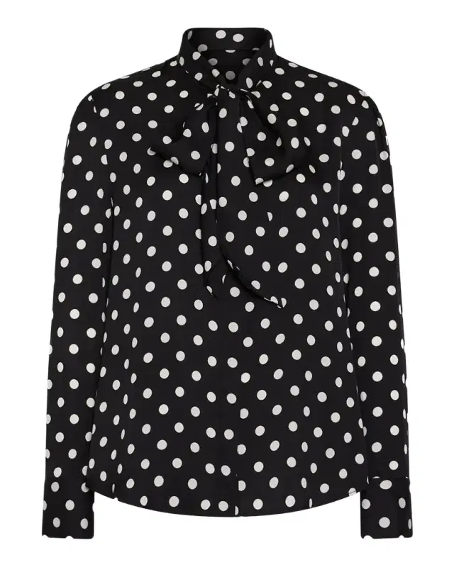 Milly Polka Dot Tie-Neck Blouse