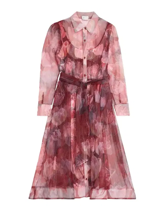 Milly Suzie Floral Semi-Sheer Midi Shirtdress