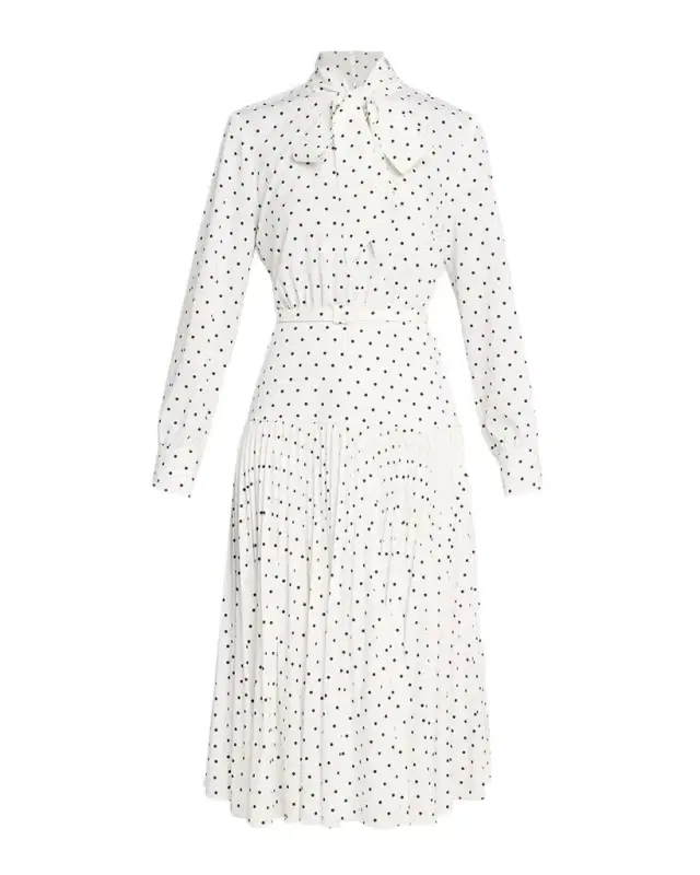 Milly Kennedy Pleated Polka Dot Midi Dress