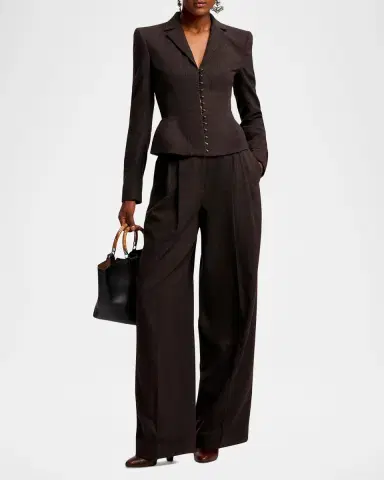 Ralph Lauren Collection Clarice Wool Herringbone Wide-Leg Pants | Thumbnail 2
