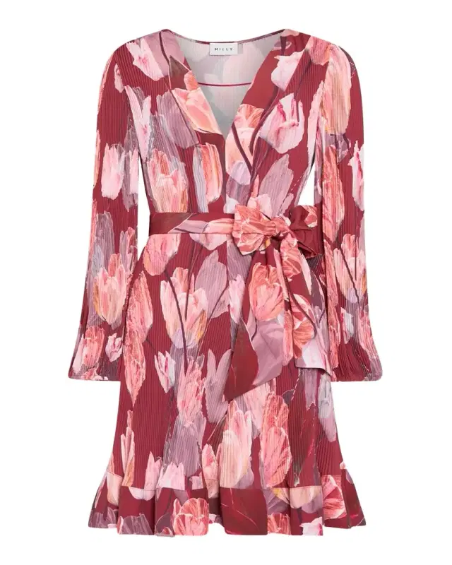 Milly Liv Pleated Floral-Print Mini Dress