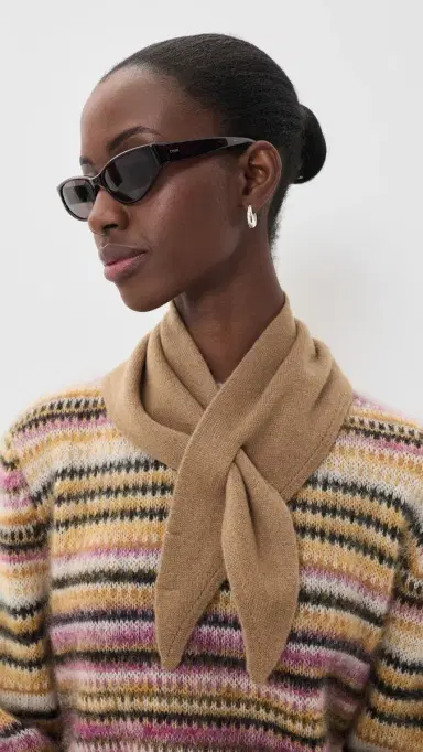 Hat Attack Triangle Wool Knit Scarf Camel One Size | Thumbnail 3