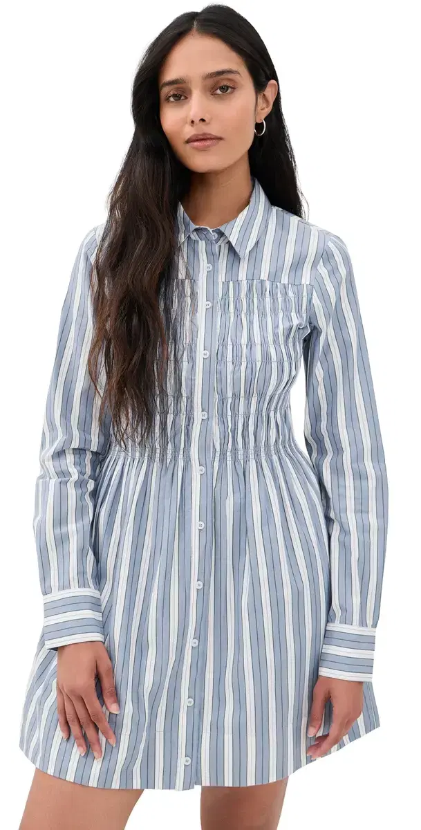 Hill House Home The ira Dress Anne Stripe/Dusty Blue