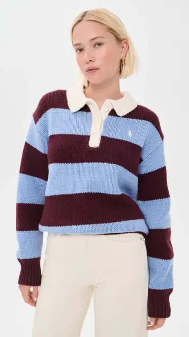 Polo Ralph Lauren Wool triped Polo Sweater Harvardwne/Nwlitchblue | Thumbnail 2 Polo Ralph Lauren Wool triped Polo Sweater Harvardwne/Nwlitchblue | Thumbnail 2